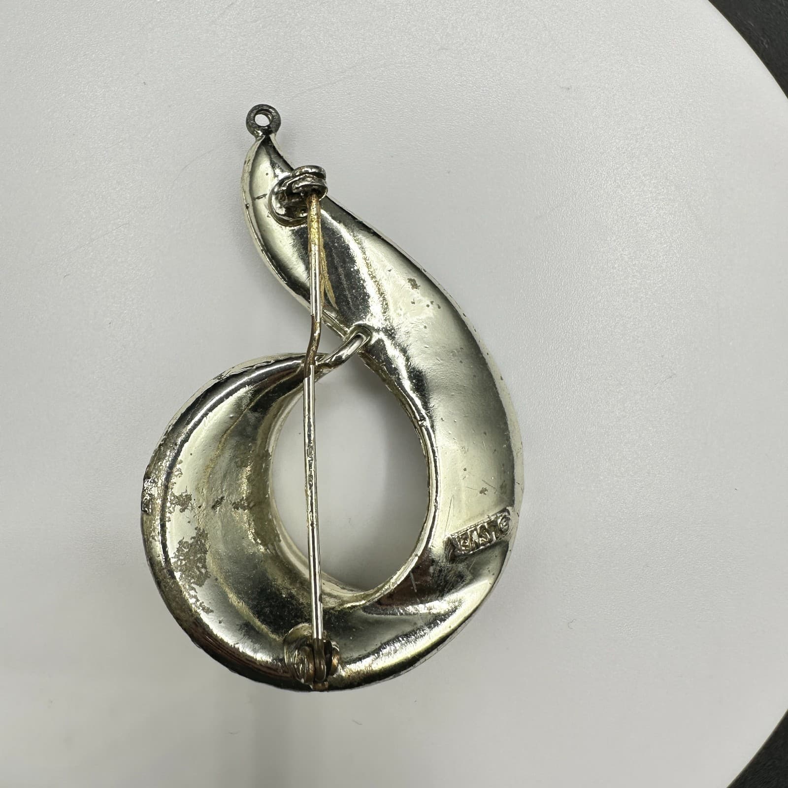 Vintage Lisner Abstract Brooch Pendant Silver Tone Pave Rhinestone Pin 2" - Thumbnail 6