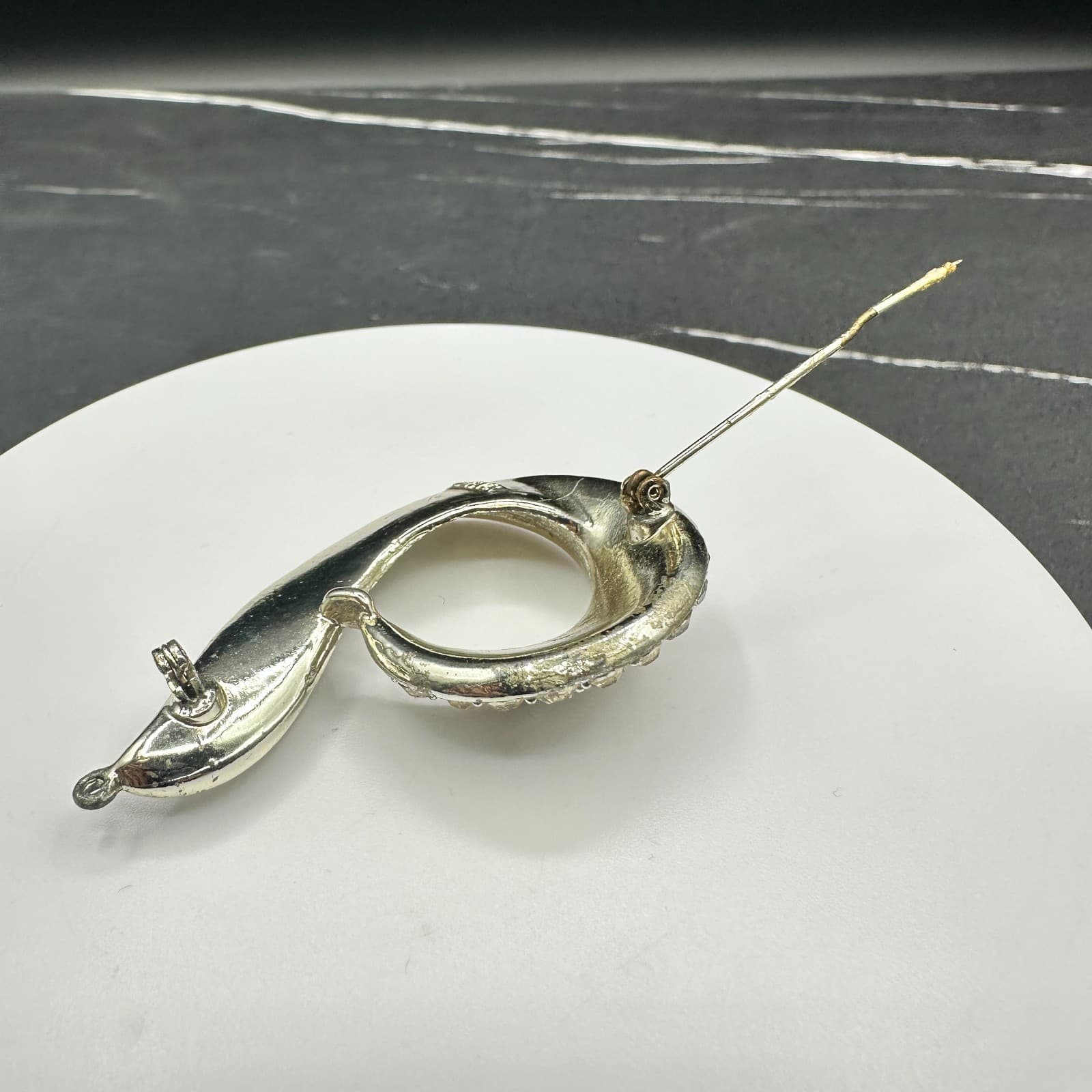Vintage Lisner Abstract Brooch Pendant Silver Tone Pave Rhinestone Pin 2" - Thumbnail 8