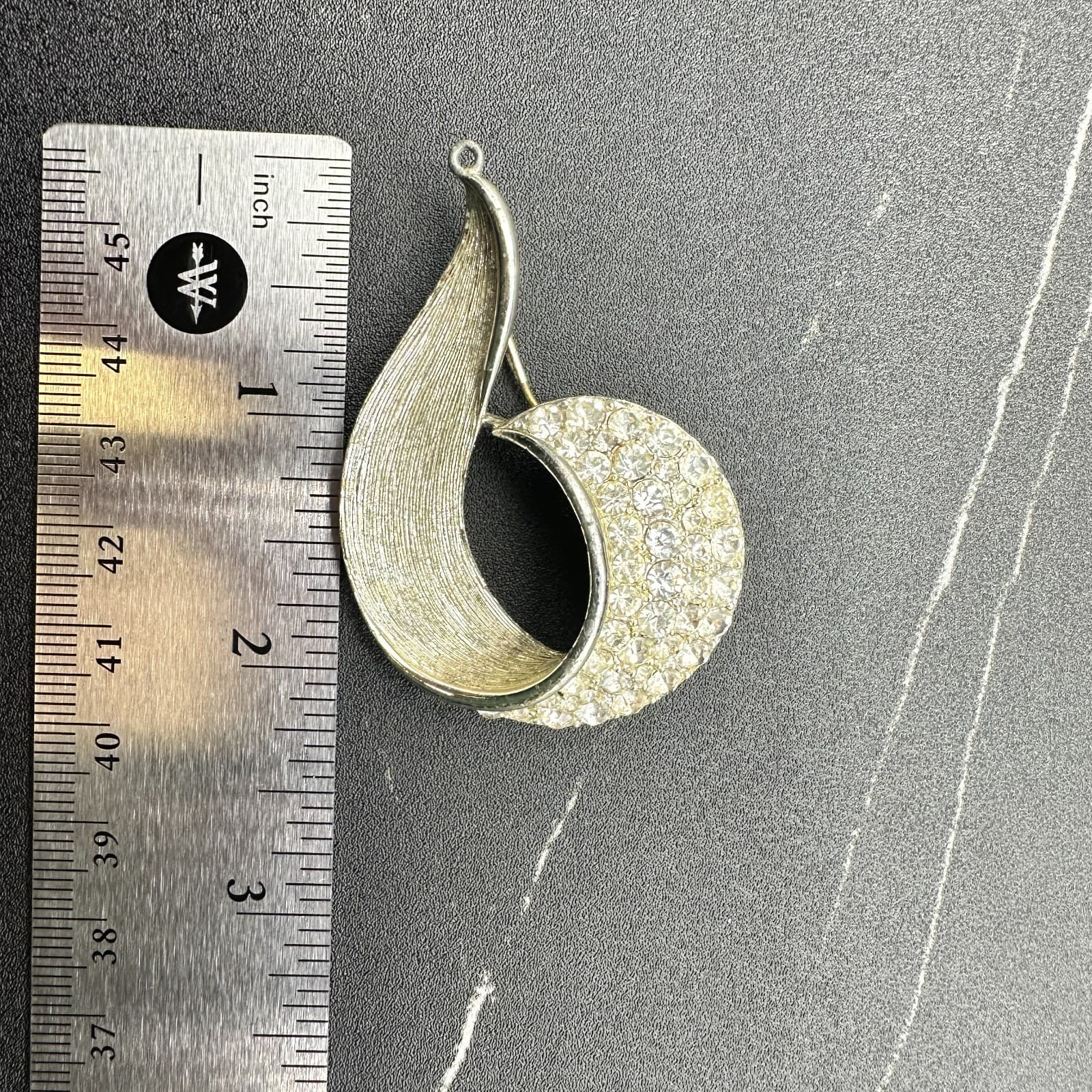 Vintage Lisner Abstract Brooch Pendant Silver Tone Pave Rhinestone Pin 2" - Thumbnail 10