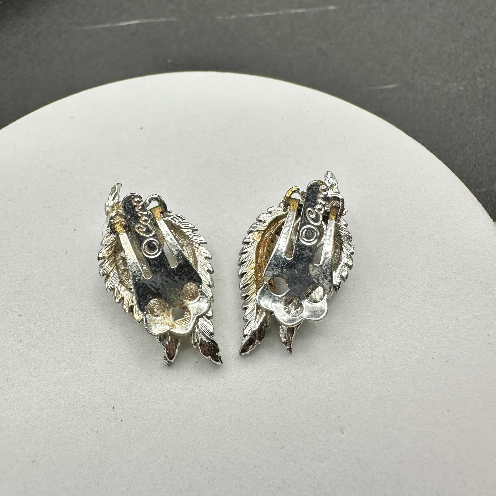 Vintage Coro Silver Tone Leaf Clip-On Earrings Mid Century Women's Jewelry - Thumbnail 5
