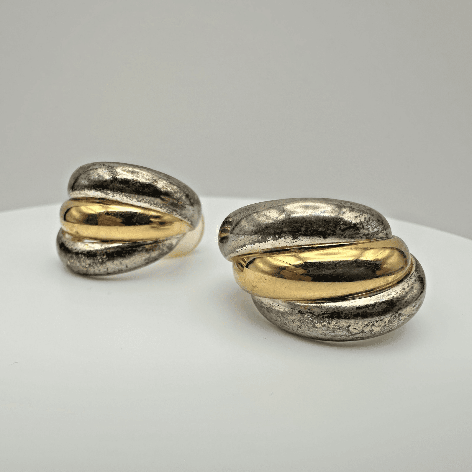Vintage Two Tone Multi-Band Dome Hoop Earrings Post Back Women's Jewellery - Thumbnail 2