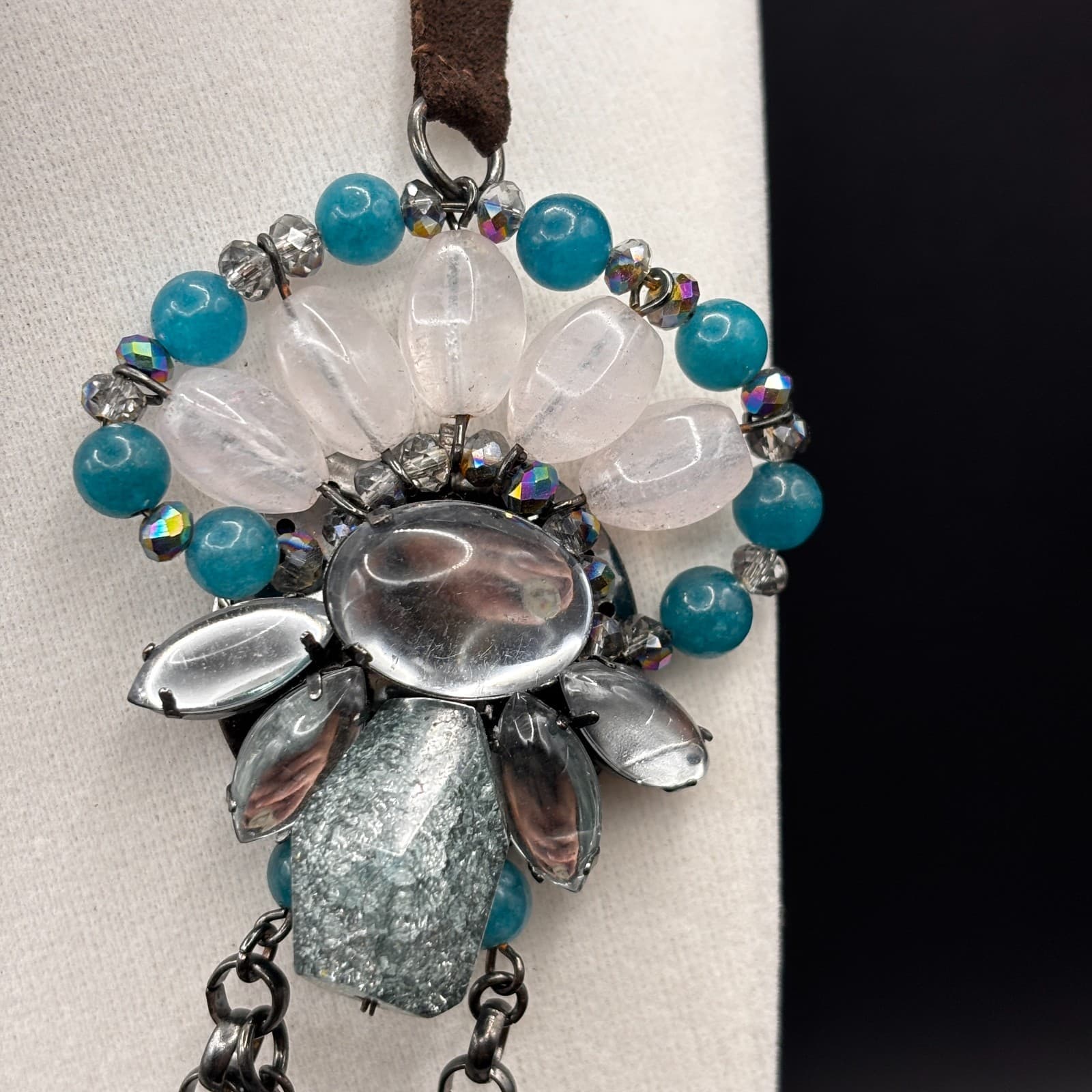 Vintage Y2K Coldwater Creek Fashion Draping Quartz Necklace Blue & Silver Beads - Thumbnail 2