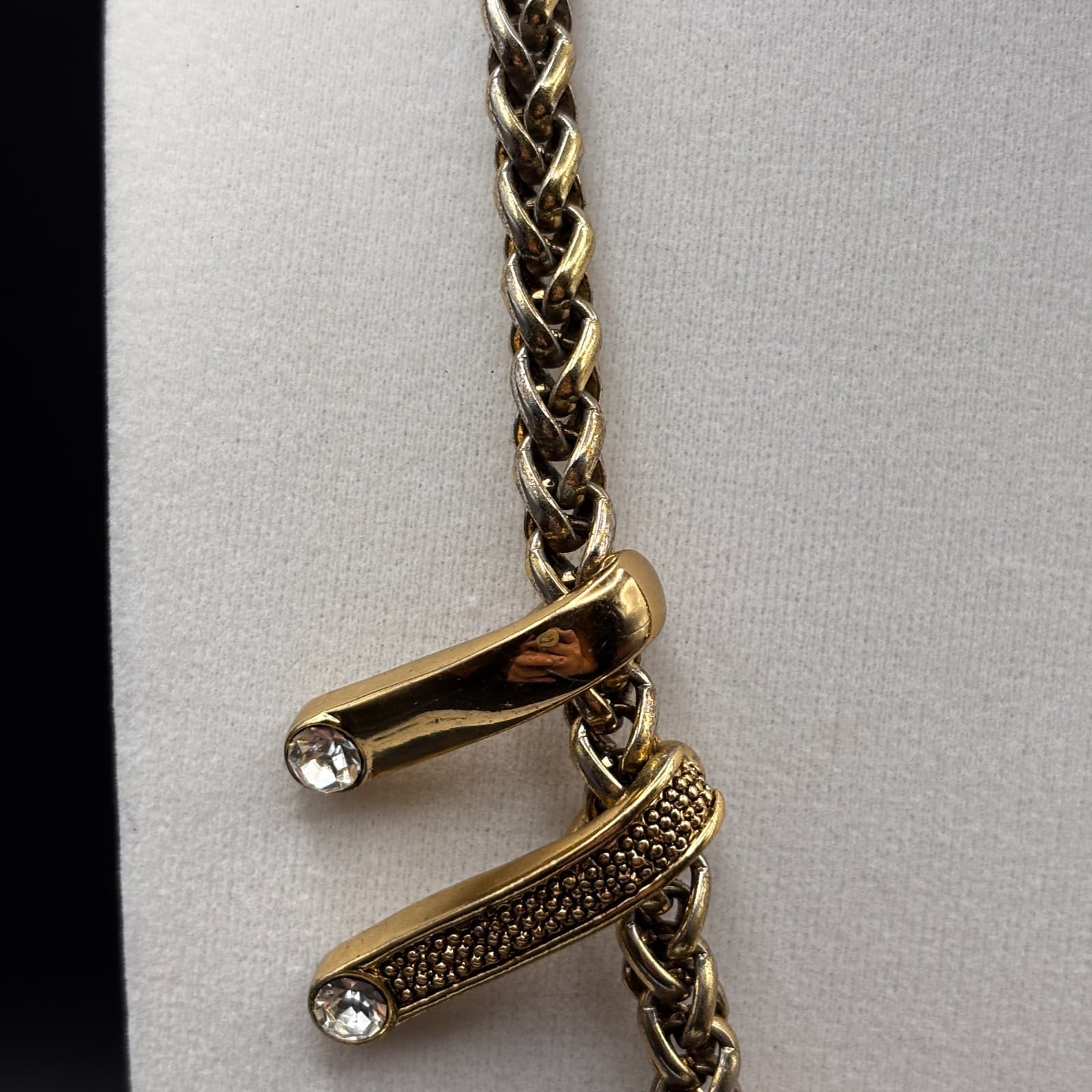 Vintgae Y2K Gold Tone Statement Necklace Woven Chain Crystal Dangle Choker - Thumbnail 5