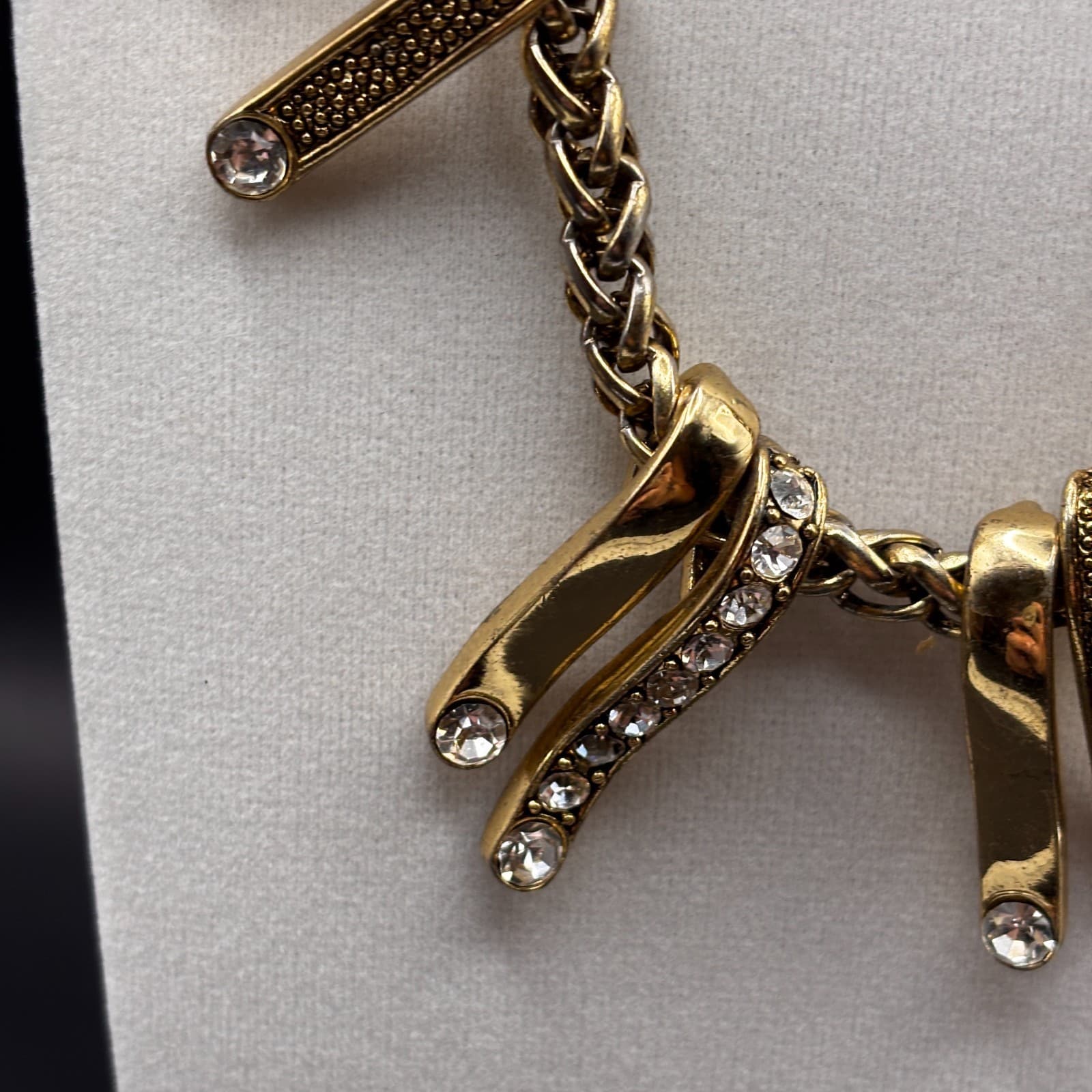 Vintgae Y2K Gold Tone Statement Necklace Woven Chain Crystal Dangle Choker - Thumbnail 4