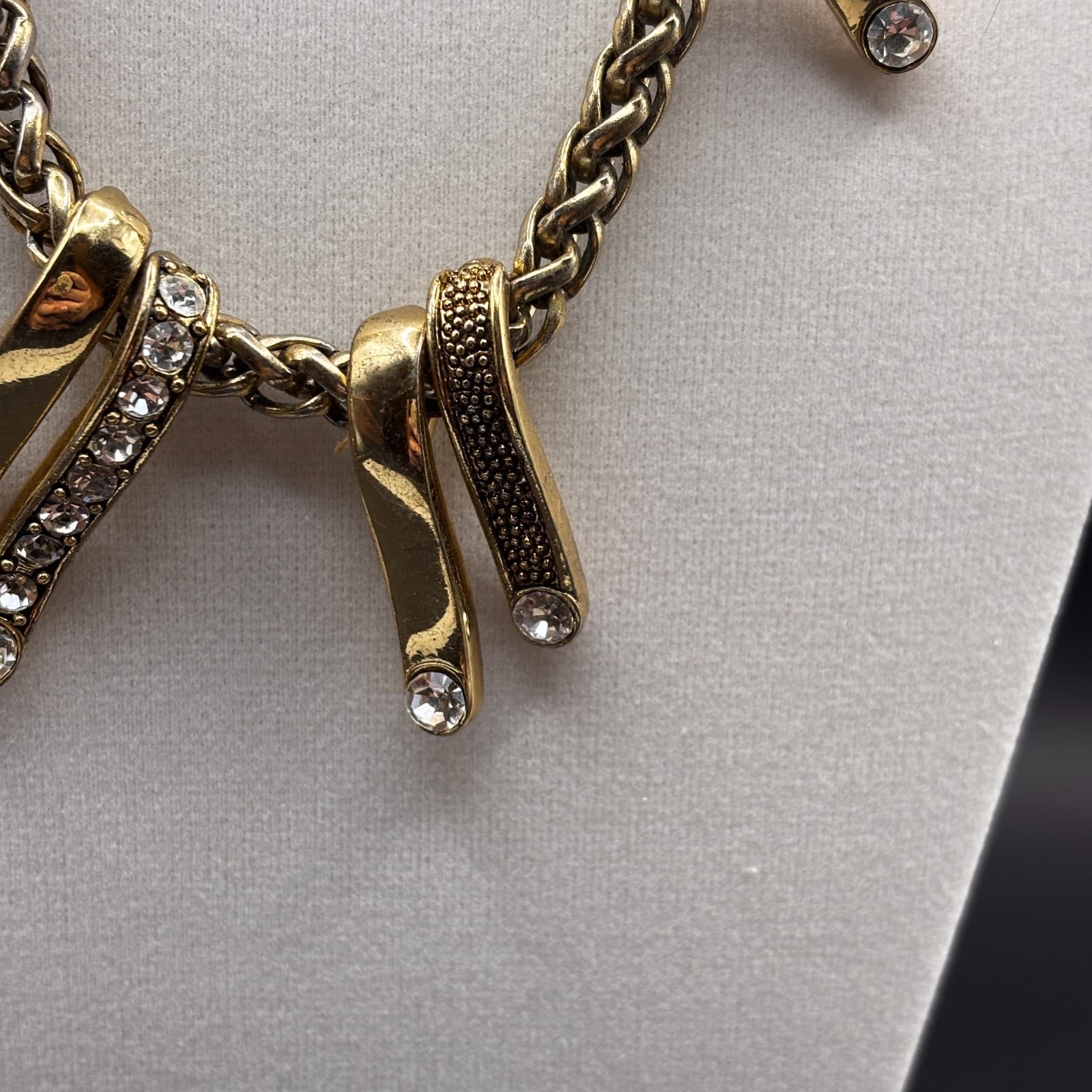 Vintgae Y2K Gold Tone Statement Necklace Woven Chain Crystal Dangle Choker - Thumbnail 3