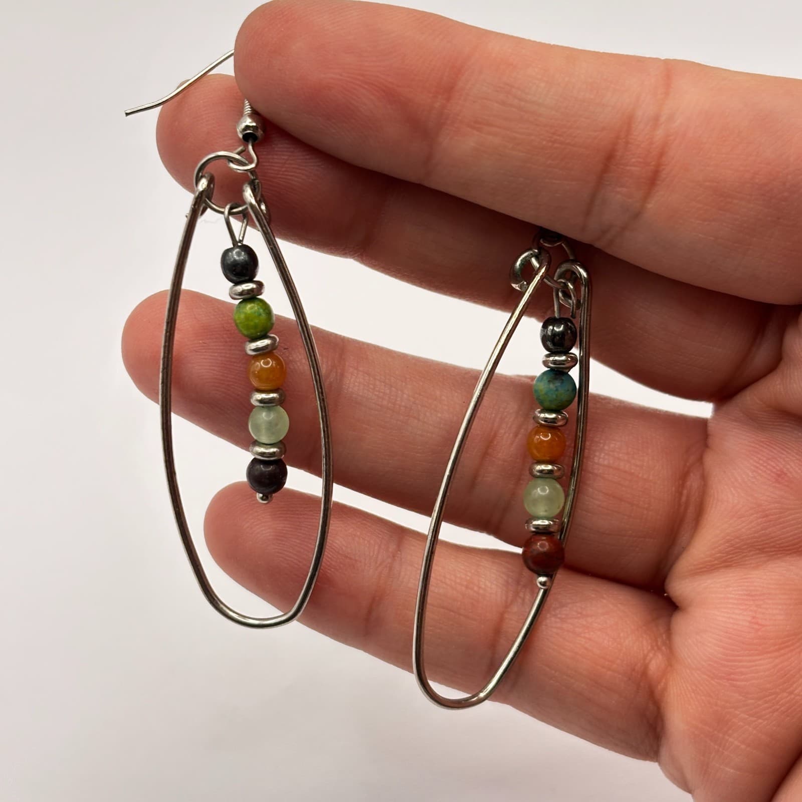 Vintage 90s Silver Tone Beaded Teardrop Dangle Earrings Women's Classic Jewelry - Thumbnail 11
