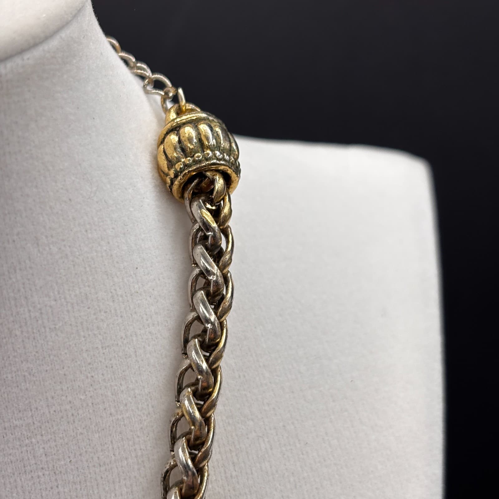 Vintgae Y2K Gold Tone Statement Necklace Woven Chain Crystal Dangle Choker - Thumbnail 6