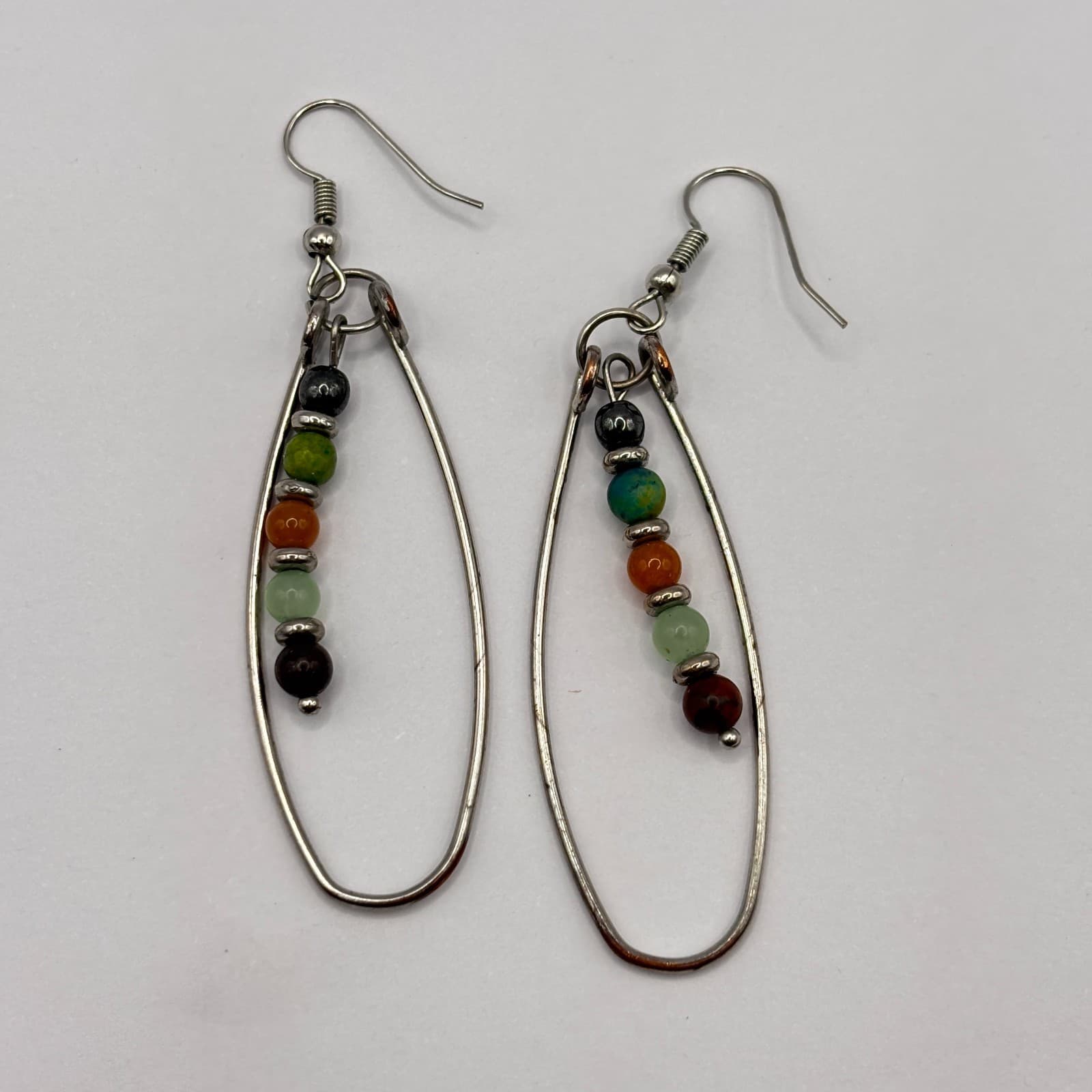 Vintage 90s Silver Tone Beaded Teardrop Dangle Earrings Women's Classic Jewelry - Thumbnail 3