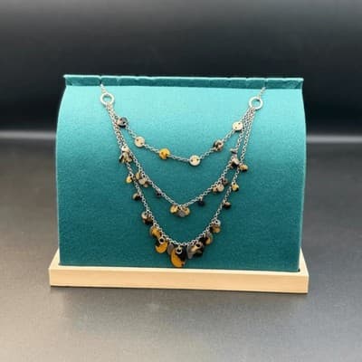 Vintage Liz And Co Multi Strand Chain Necklace Metal Black Yellow Beads Women - Thumbnail 3