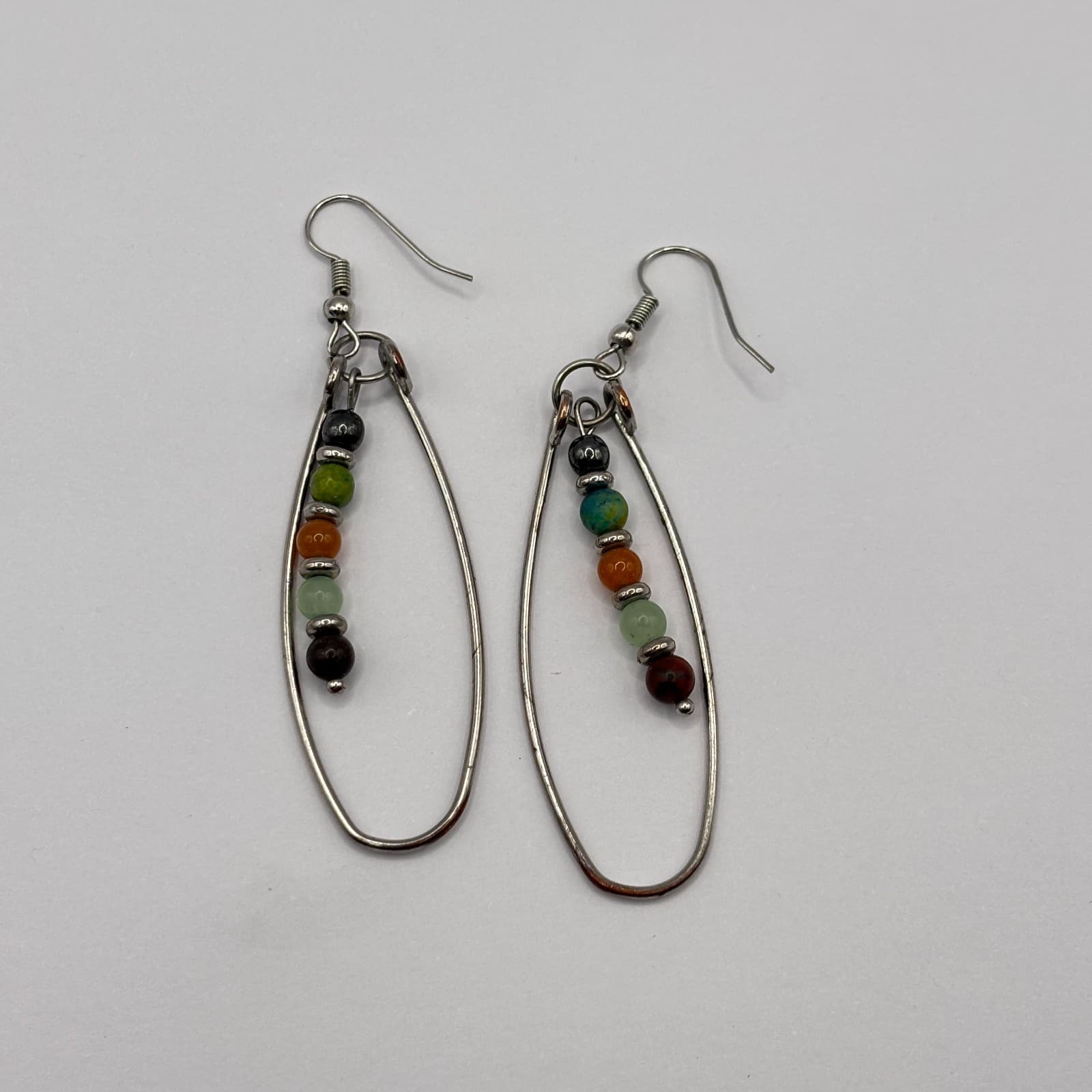 Vintage 90s Silver Tone Beaded Teardrop Dangle Earrings Women's Classic Jewelry