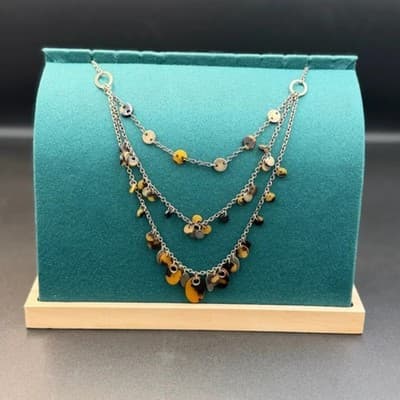 Vintage Liz And Co Multi Strand Chain Necklace Metal Black Yellow Beads Women