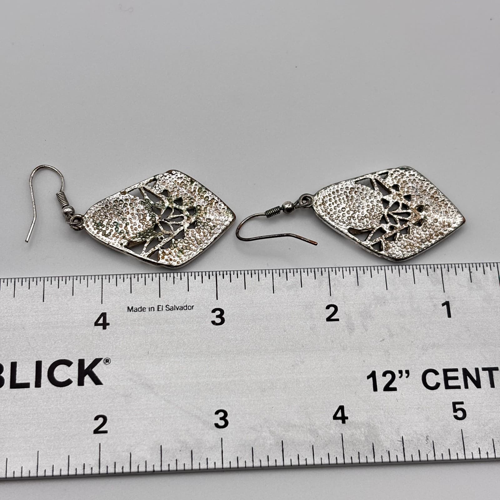 Vintage Y2K Silver Tone Black Enamel Drop Women's Dangle Earrings Filigree Boho - Thumbnail 12