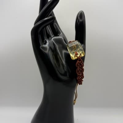 Vintage Genuine Scorpion Insect Acrylic Nylon Bracelet Brown Pull String Rope