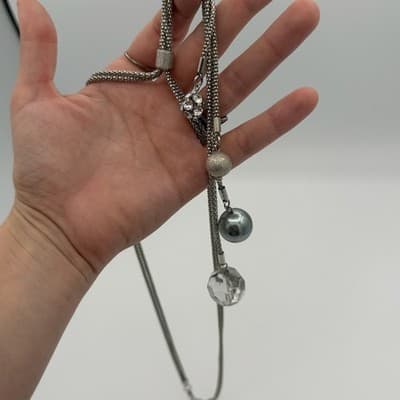 Vintage Lia Sophia Celestial Silver Tone Disco Ball Faux Pearl Orb Tassel - Thumbnail 6