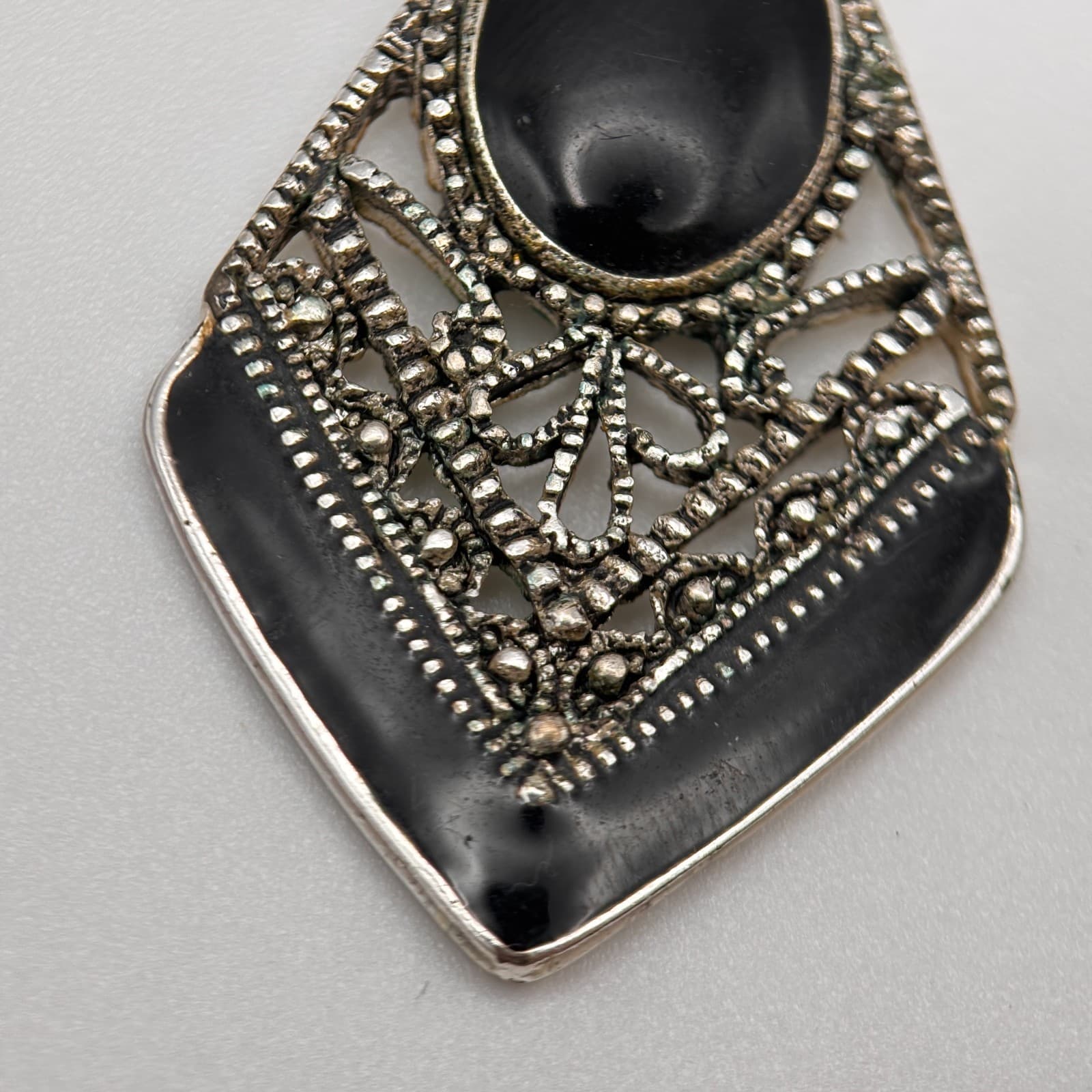 Vintage Y2K Silver Tone Black Enamel Drop Women's Dangle Earrings Filigree Boho - Thumbnail 10