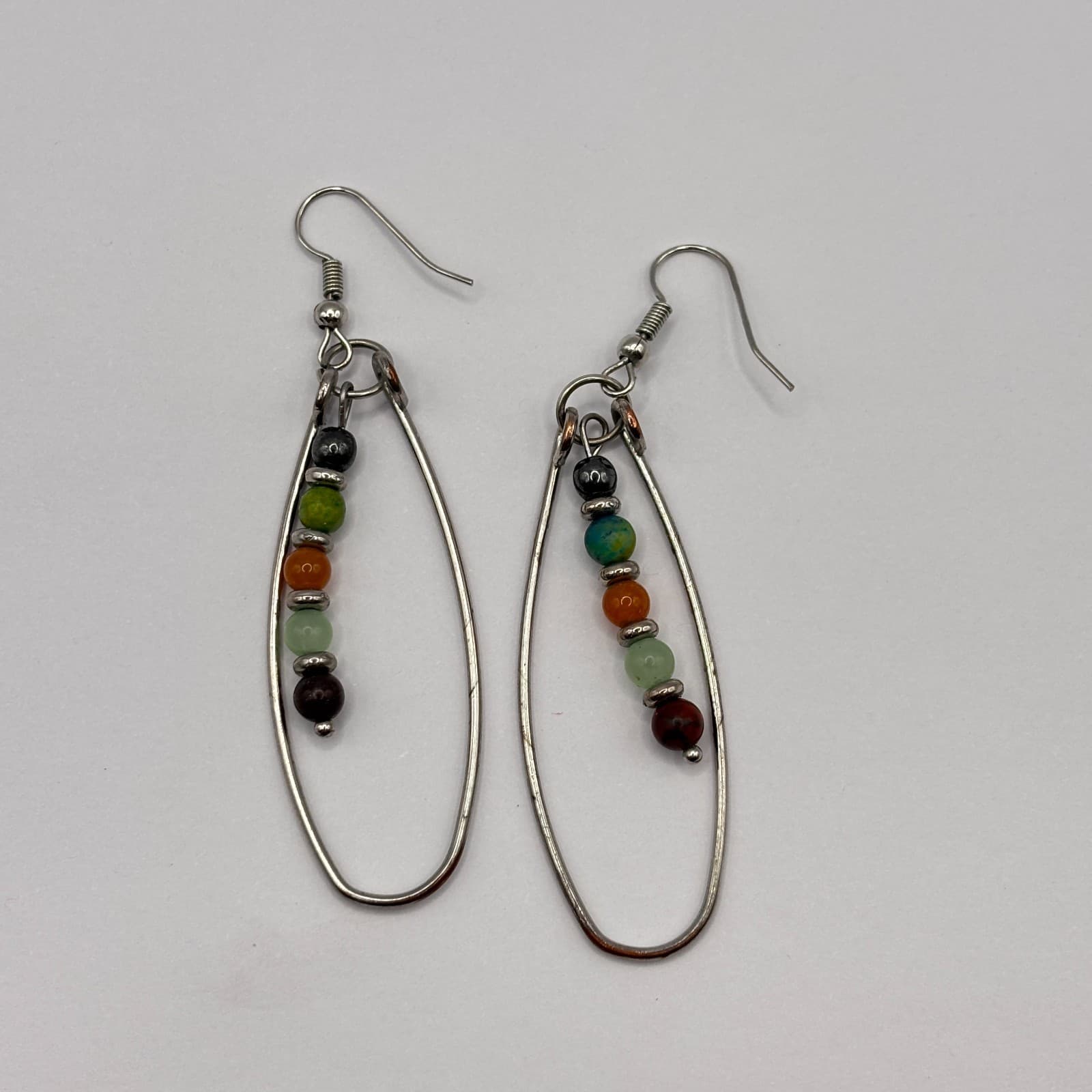 Vintage 90s Silver Tone Beaded Teardrop Dangle Earrings Women's Classic Jewelry - Thumbnail 2