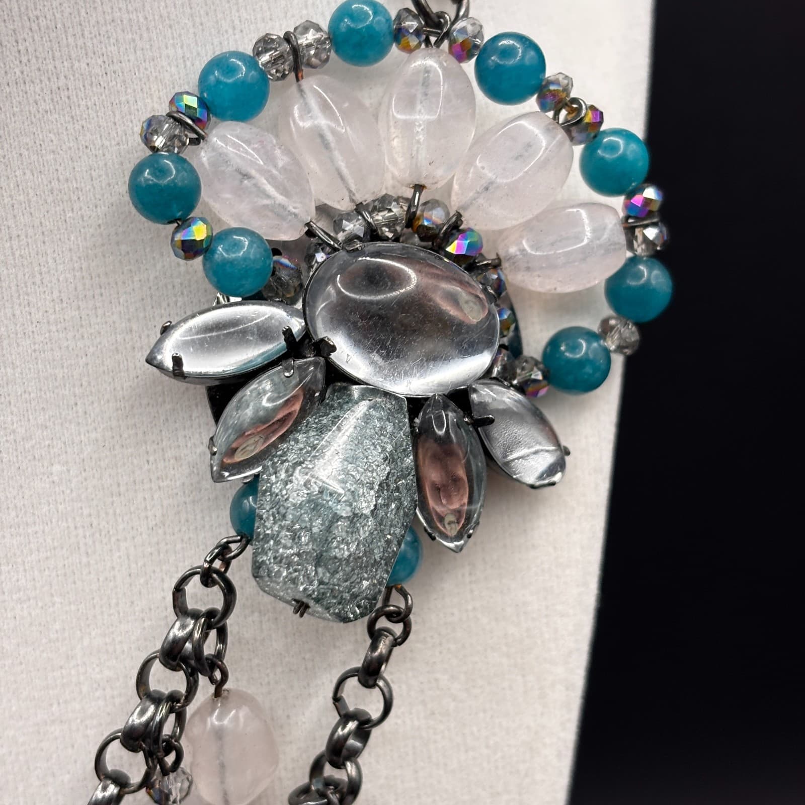 Vintage Y2K Coldwater Creek Fashion Draping Quartz Necklace Blue & Silver Beads - Thumbnail 7