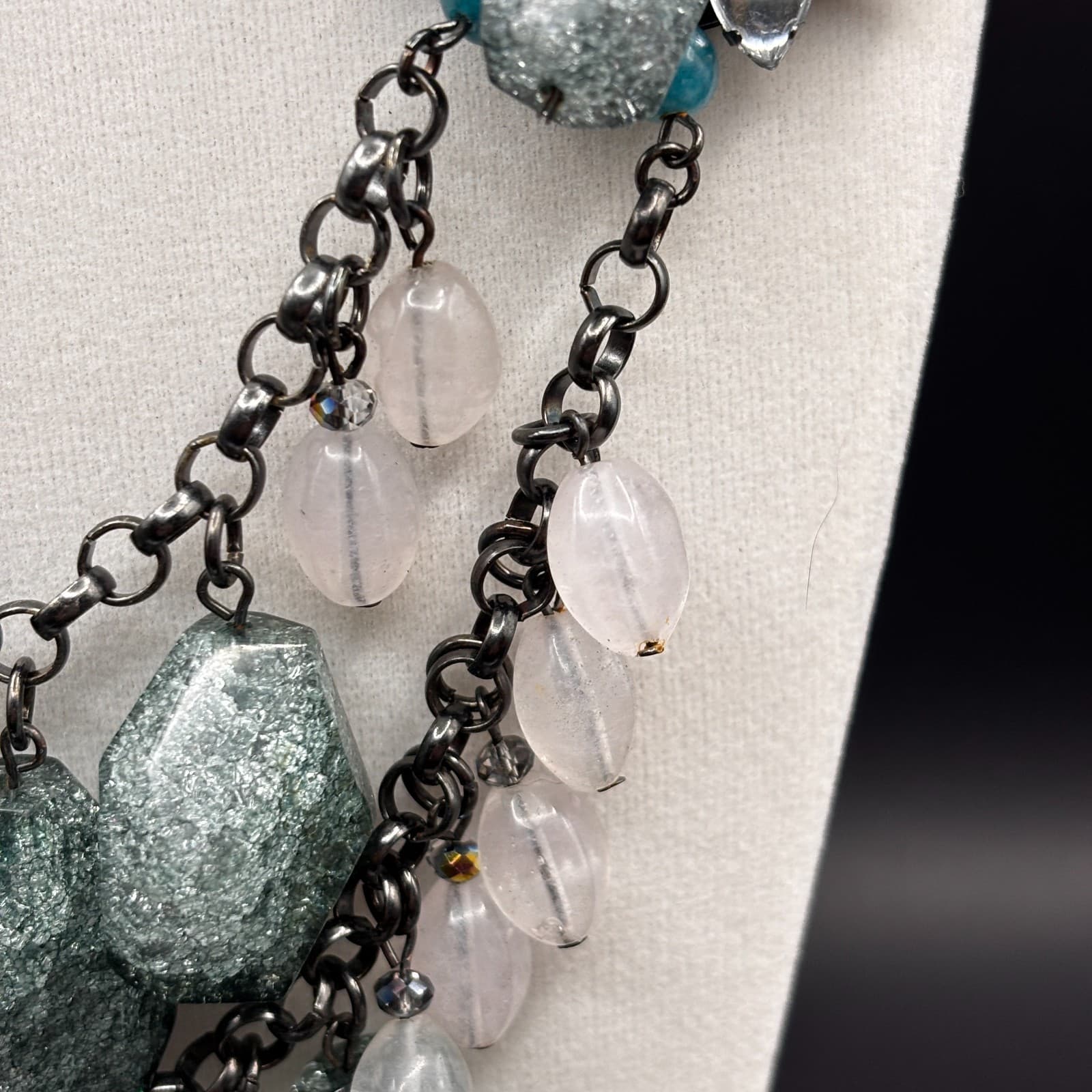 Vintage Y2K Coldwater Creek Fashion Draping Quartz Necklace Blue & Silver Beads - Thumbnail 6