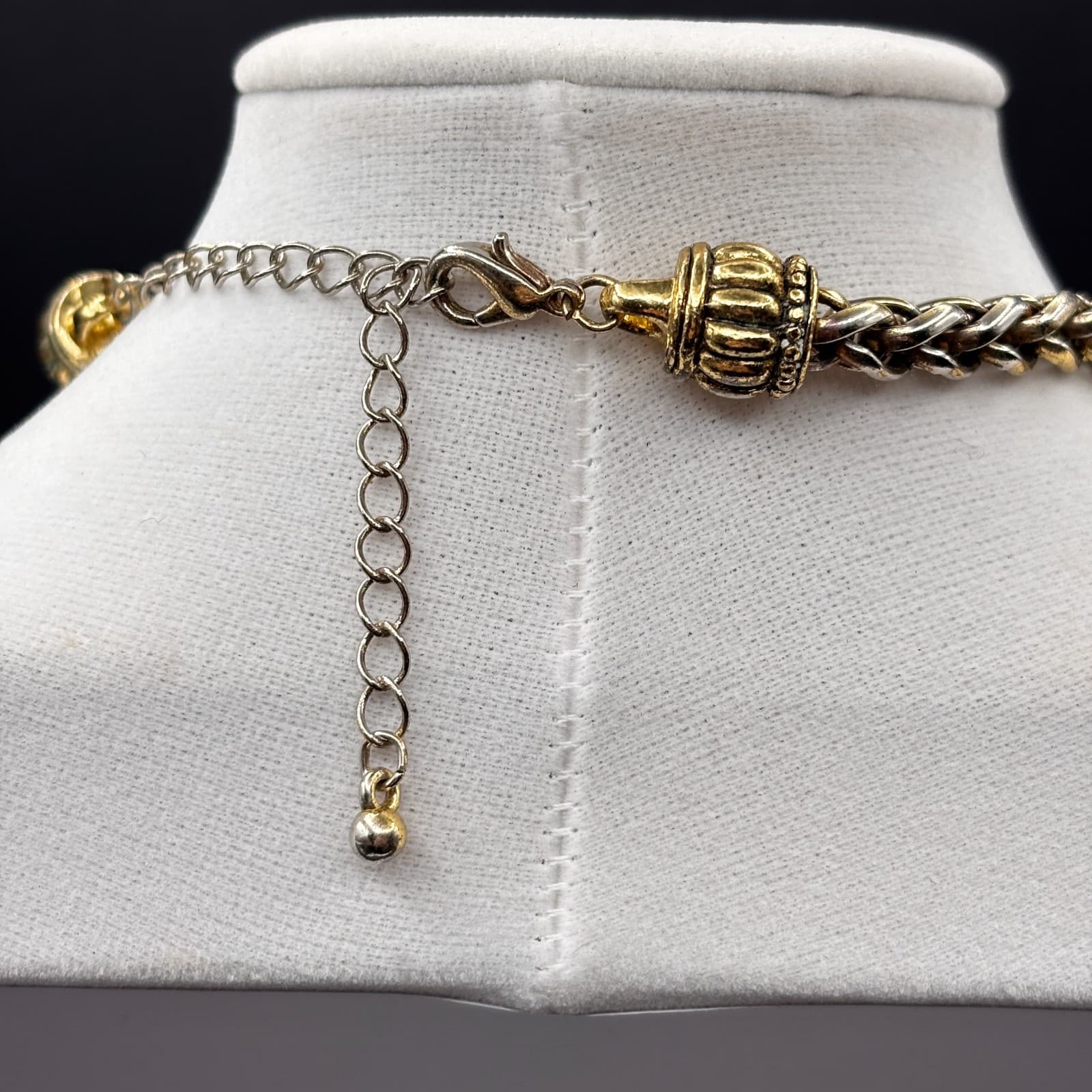 Vintgae Y2K Gold Tone Statement Necklace Woven Chain Crystal Dangle Choker - Thumbnail 8