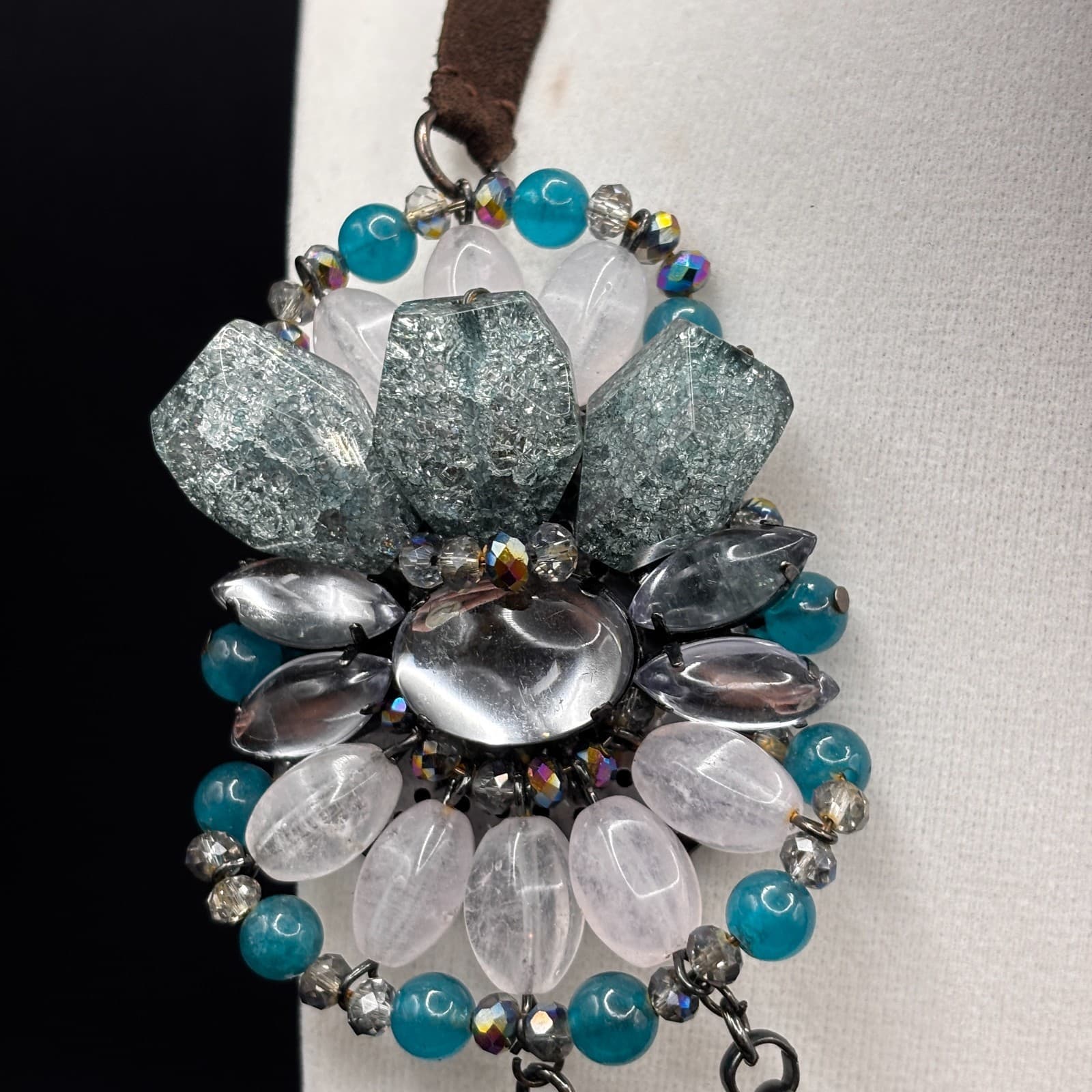 Vintage Y2K Coldwater Creek Fashion Draping Quartz Necklace Blue & Silver Beads - Thumbnail 3