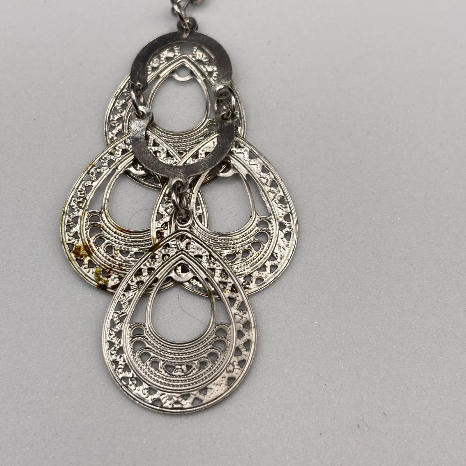Vintage 90s Silver Tone Dangle Earrings Filigree Boho Women's Classic Jewelry - Thumbnail 8