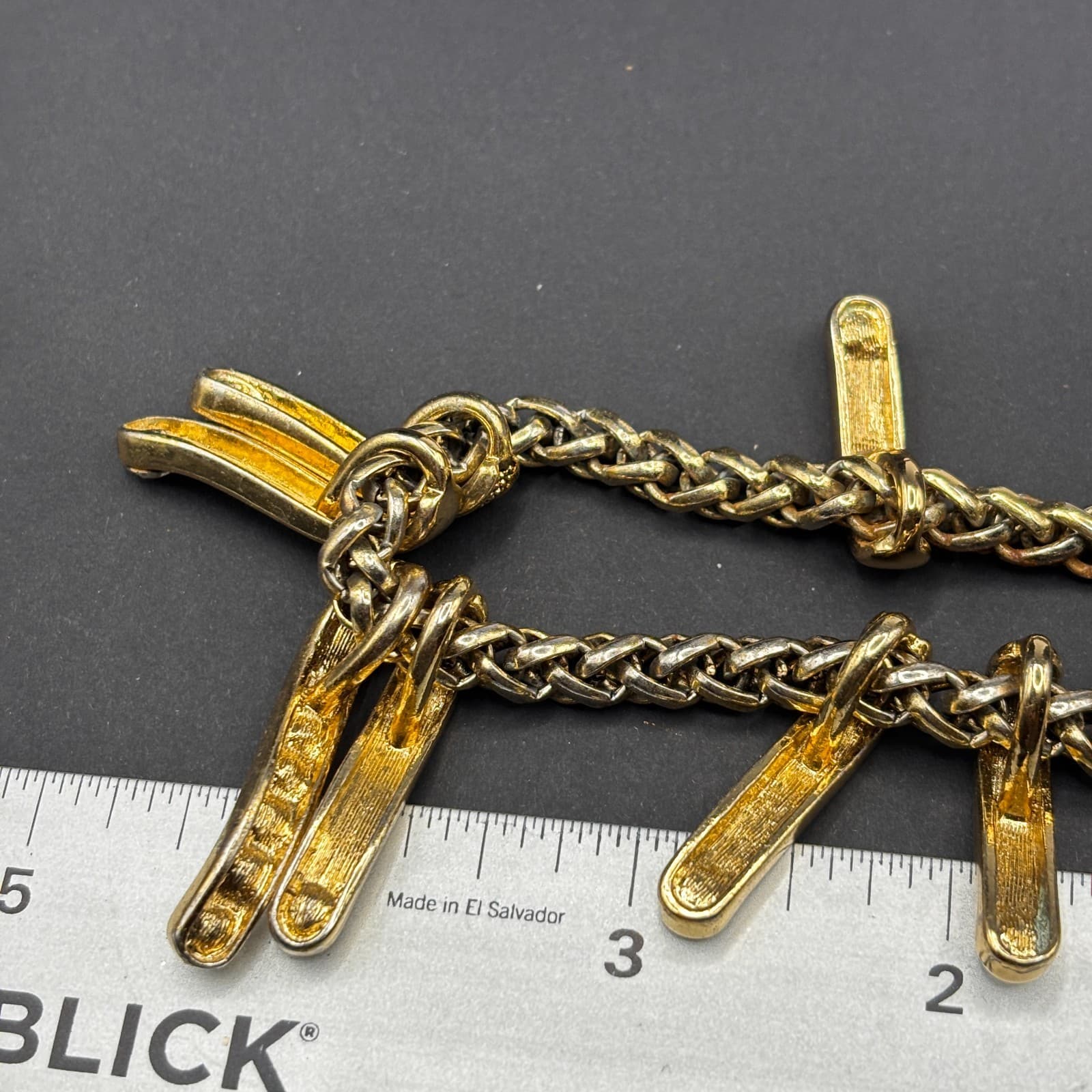 Vintgae Y2K Gold Tone Statement Necklace Woven Chain Crystal Dangle Choker - Thumbnail 9