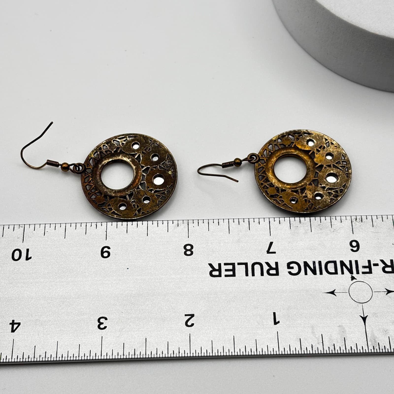 Vintage 90s Round Drop Earrings Filigree Opalescent Women's Classic Jewelry - Thumbnail 10