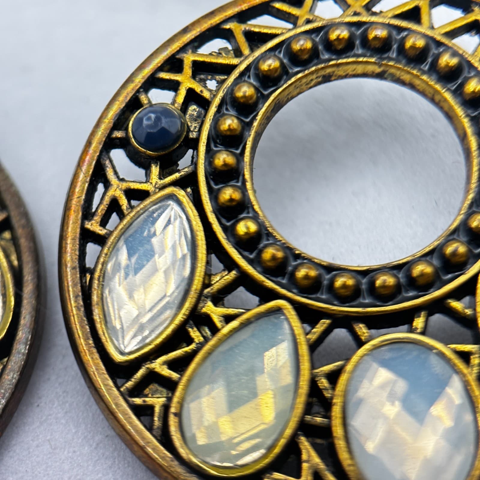 Vintage 90s Round Drop Earrings Filigree Opalescent Women's Classic Jewelry - Thumbnail 5