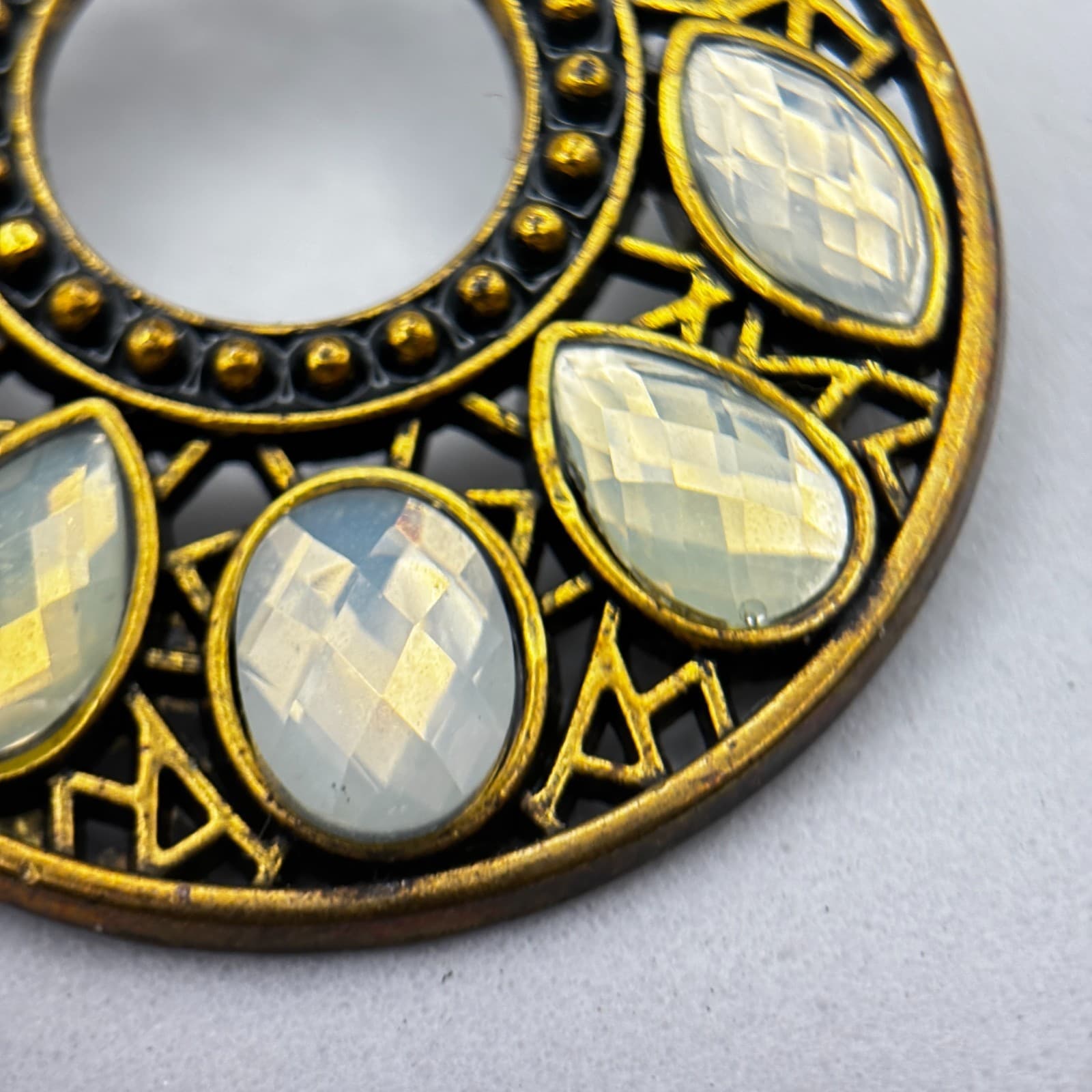 Vintage 90s Round Drop Earrings Filigree Opalescent Women's Classic Jewelry - Thumbnail 6