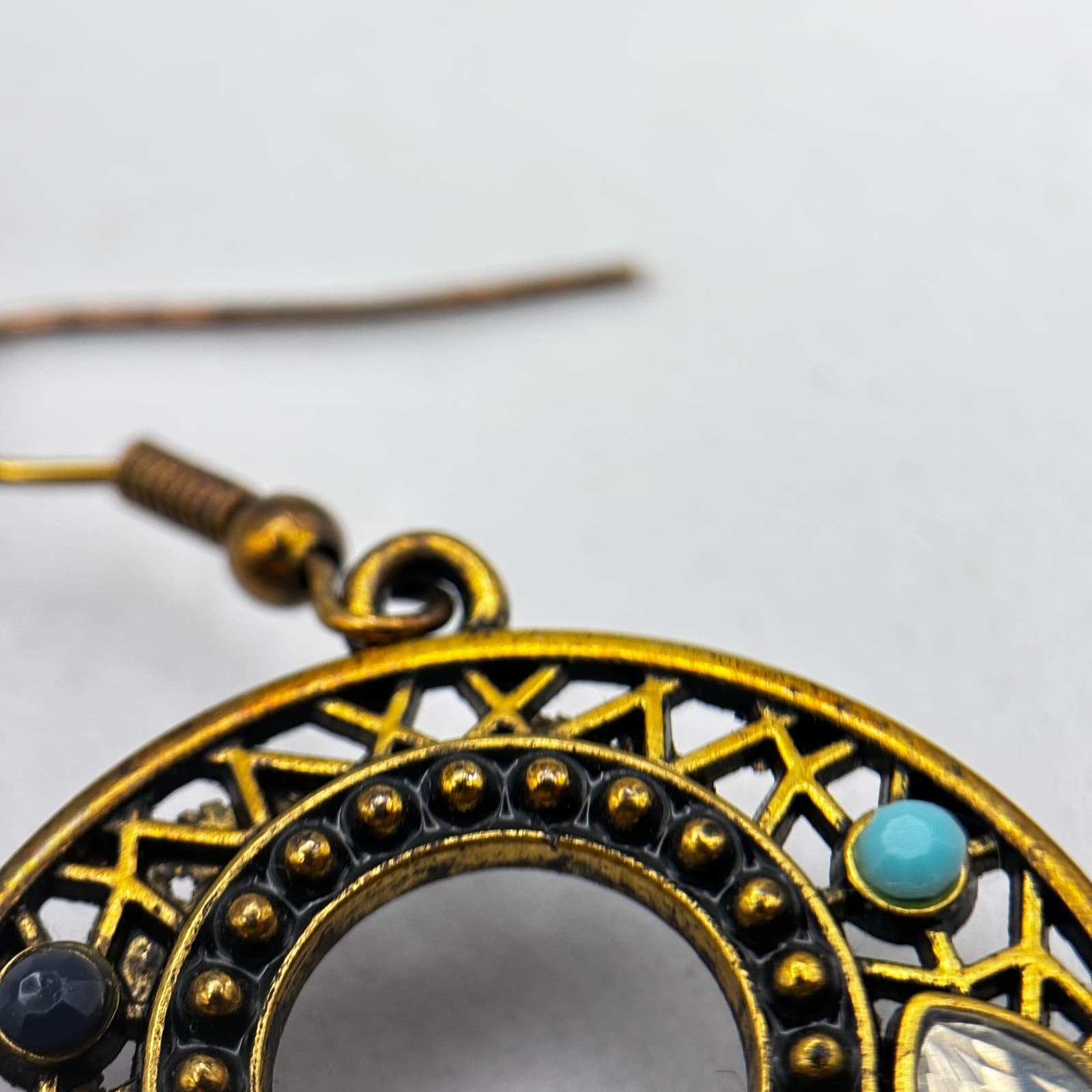 Vintage 90s Round Drop Earrings Filigree Opalescent Women's Classic Jewelry - Thumbnail 7