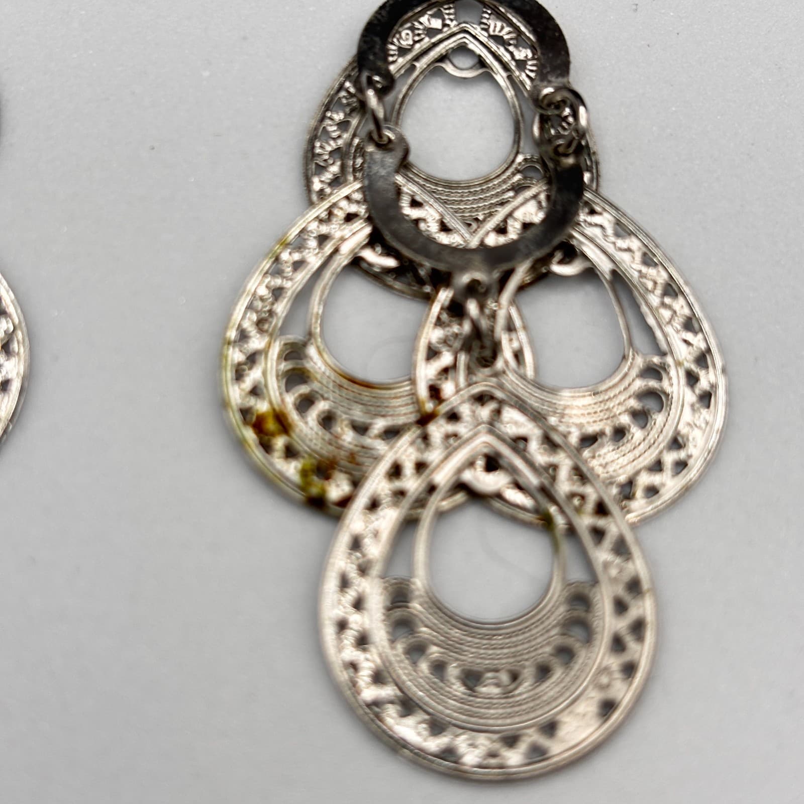 Vintage 90s Silver Tone Dangle Earrings Filigree Boho Women's Classic Jewelry - Thumbnail 9