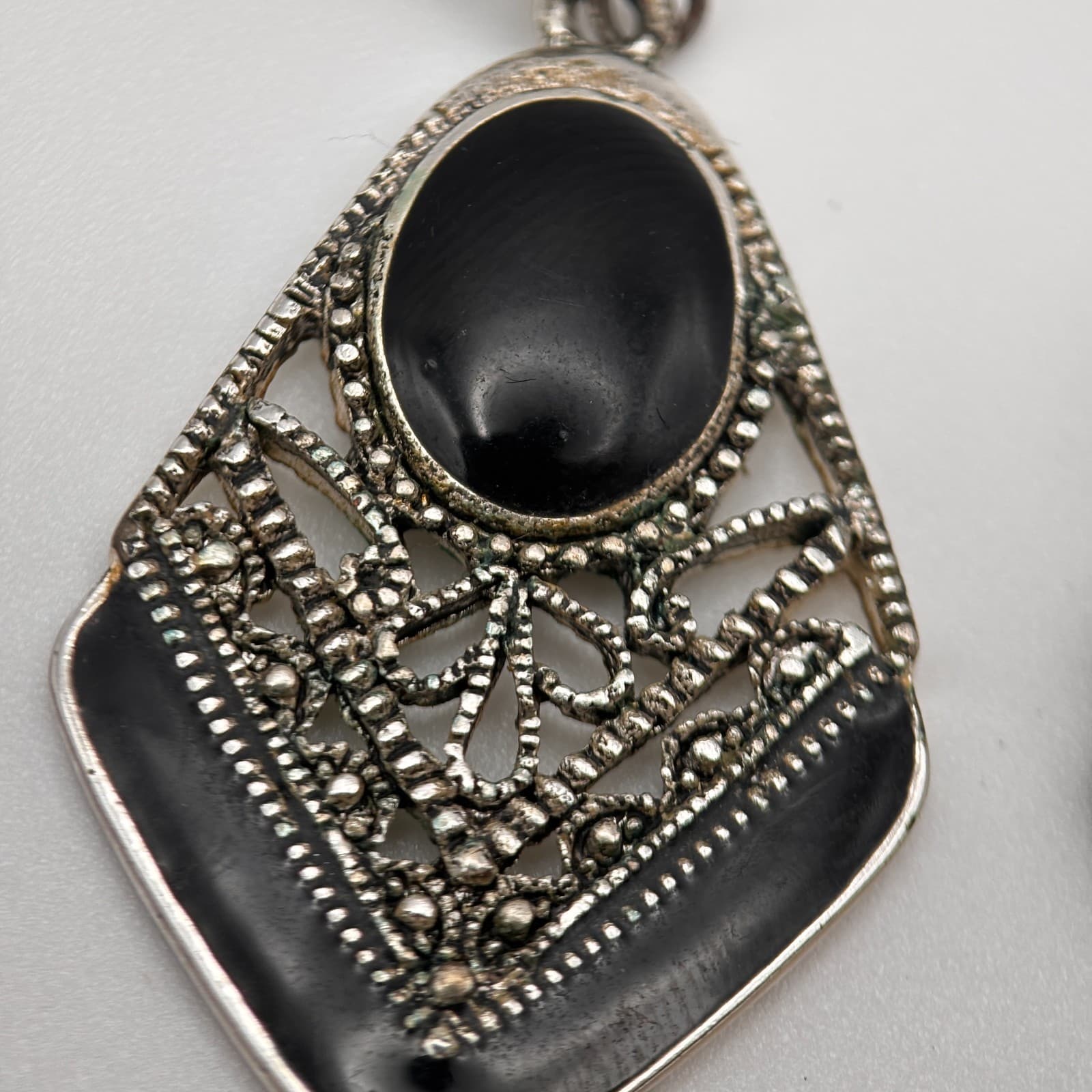 Vintage Y2K Silver Tone Black Enamel Drop Women's Dangle Earrings Filigree Boho - Thumbnail 9