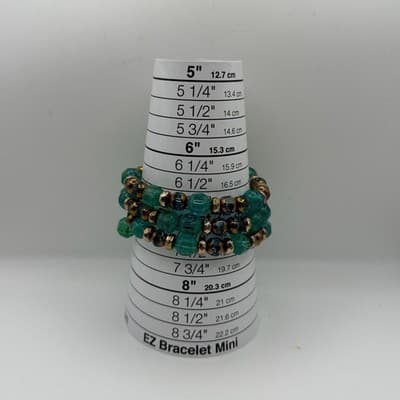 Vintage Vibrant Beaded Bracelet in Aqua and Gold Trendy Statement Jewelry 7'' - Thumbnail 3