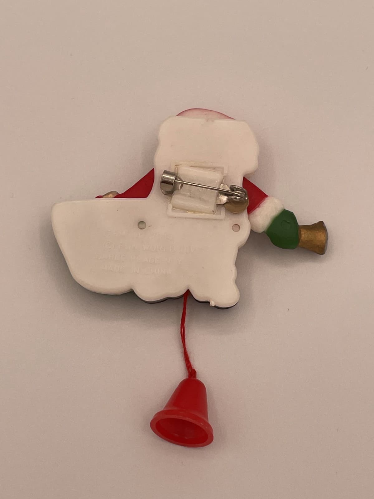 Vintage VTG Hallmark Santa Claus Skating Christmas Pin Brooch Dangling Bell - Thumbnail 2