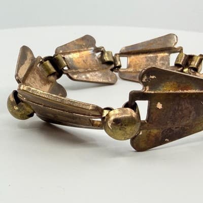 Vintage Gold Tone Brutalist Abstract Panel Link Bracelet Chunky Statement Boho - Thumbnail 6