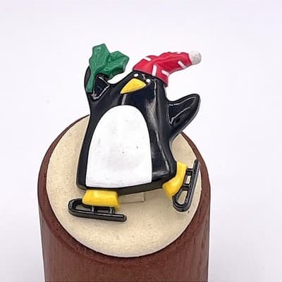 Vintage Hallmark Cards Penguin Ice Skates Christmas Brooch Pin Acrylic