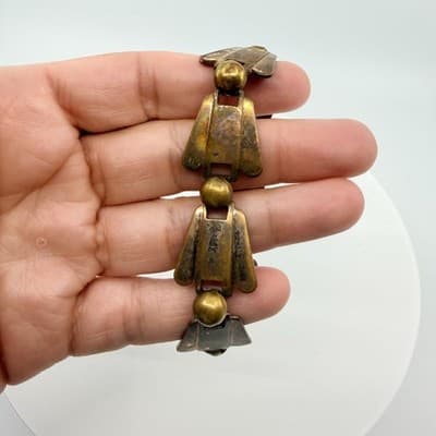 Vintage Gold Tone Brutalist Abstract Panel Link Bracelet Chunky Statement Boho - Thumbnail 7