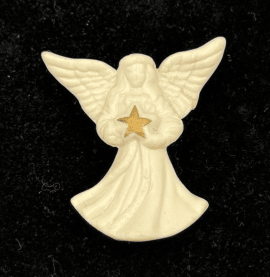 Vintage Ivory Angel Brooch Holding Gold Star Christmas Holiday Pin