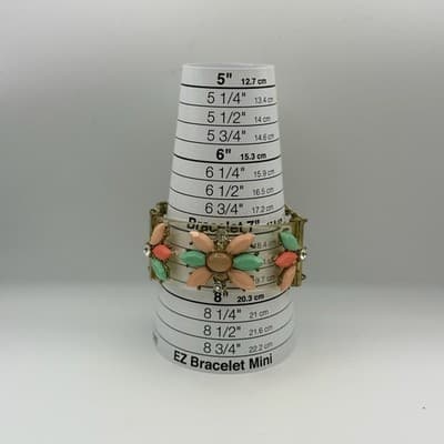 Vintage Floral Statement Bracelet Gold Tone Pastel Enamel Gemstones Spring 7.5'' - Thumbnail 3