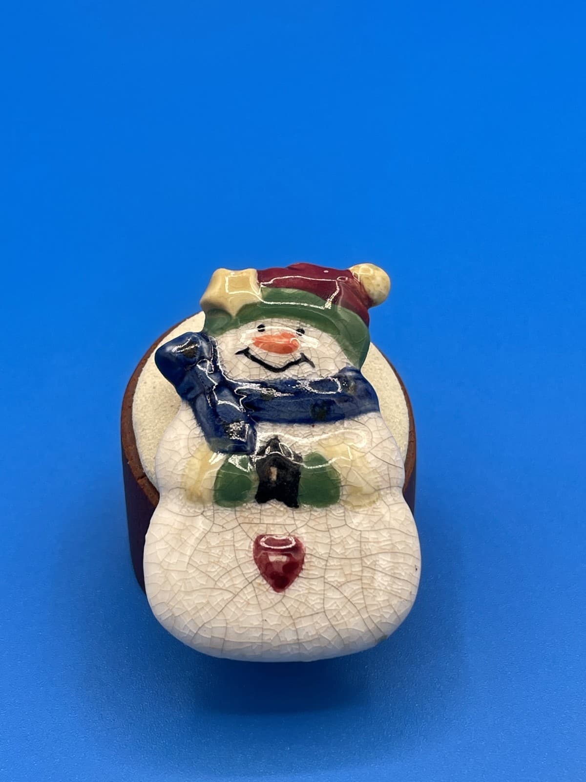 Vintage VTG GANZ Ceramic Crackle Snowman Brooch Pin Christmas Holiday Star Heart - Thumbnail 3