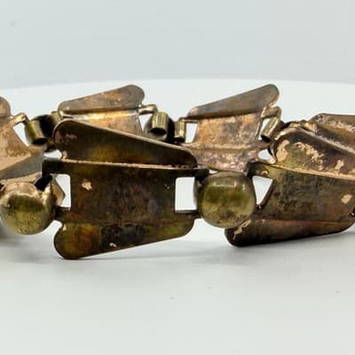 Vintage Gold Tone Brutalist Abstract Panel Link Bracelet Chunky Statement Boho - Thumbnail 2