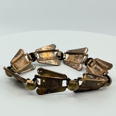 Vintage Gold Tone Brutalist Abstract Panel Link Bracelet Chunky Statement Boho - Thumbnail 3