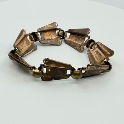 Vintage Gold Tone Brutalist Abstract Panel Link Bracelet Chunky Statement Boho - Thumbnail 4