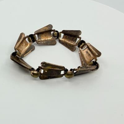 Vintage Gold Tone Brutalist Abstract Panel Link Bracelet Chunky Statement Boho - Thumbnail 5