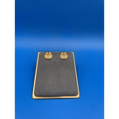 Vintage Gold Tone Crystal Gift Box Stud Small Earrings 17.5mm Clear Stone - Thumbnail 2
