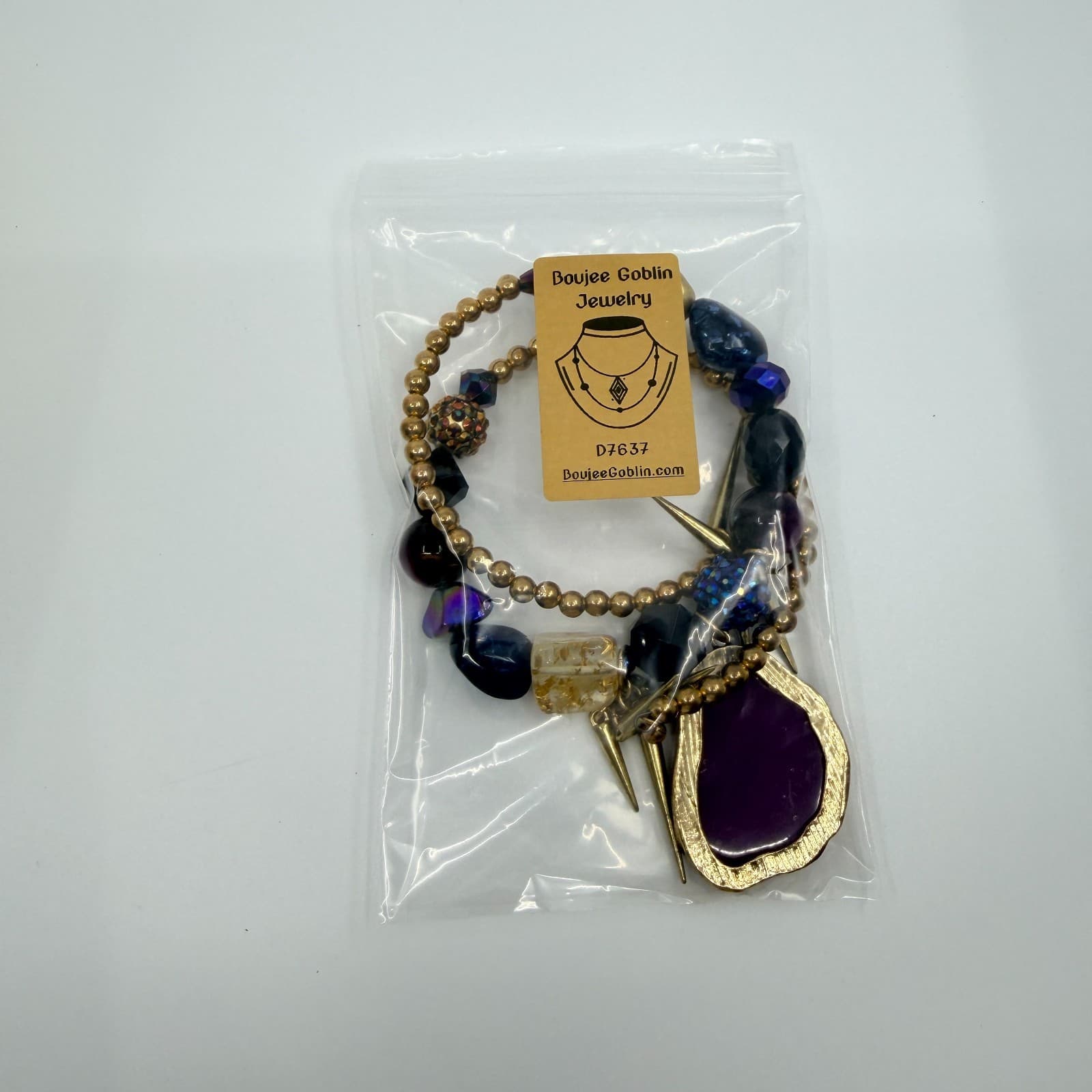 Vintage Chunky Purple FAUX Druzy Geode Pendant Necklace Gold Tone Spikes Bold - Thumbnail 8
