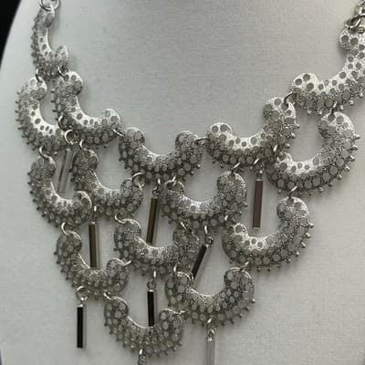 Vintage VTG 70s Sarah Coventry Charisma Silver Tone Crescent Bib Choker Necklace - Thumbnail 7