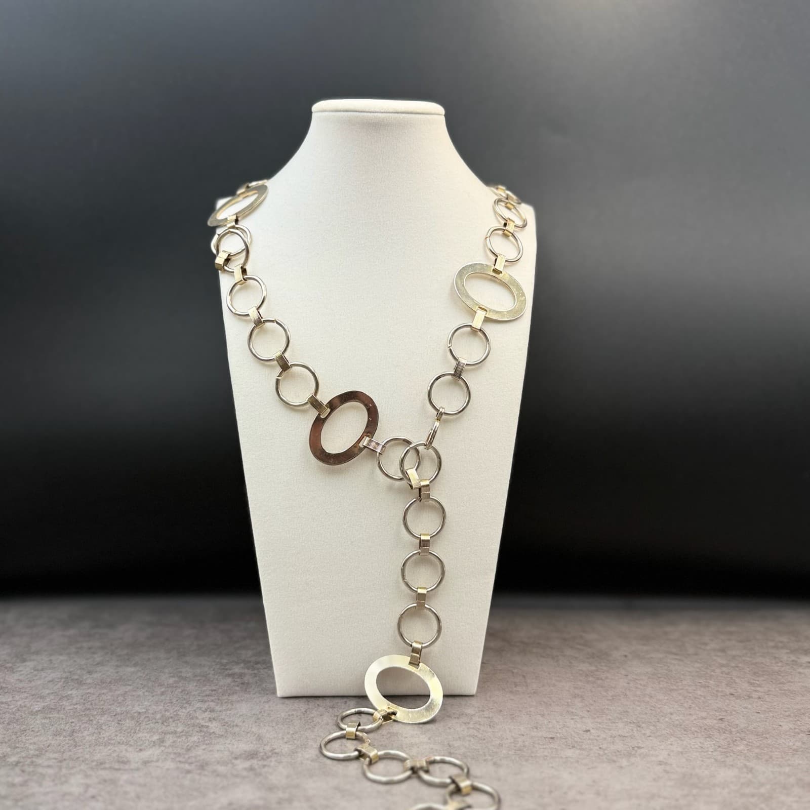 Vintage Bold Two Tone Gold Silver Chunky Open Circle Oval Link Statement Chain