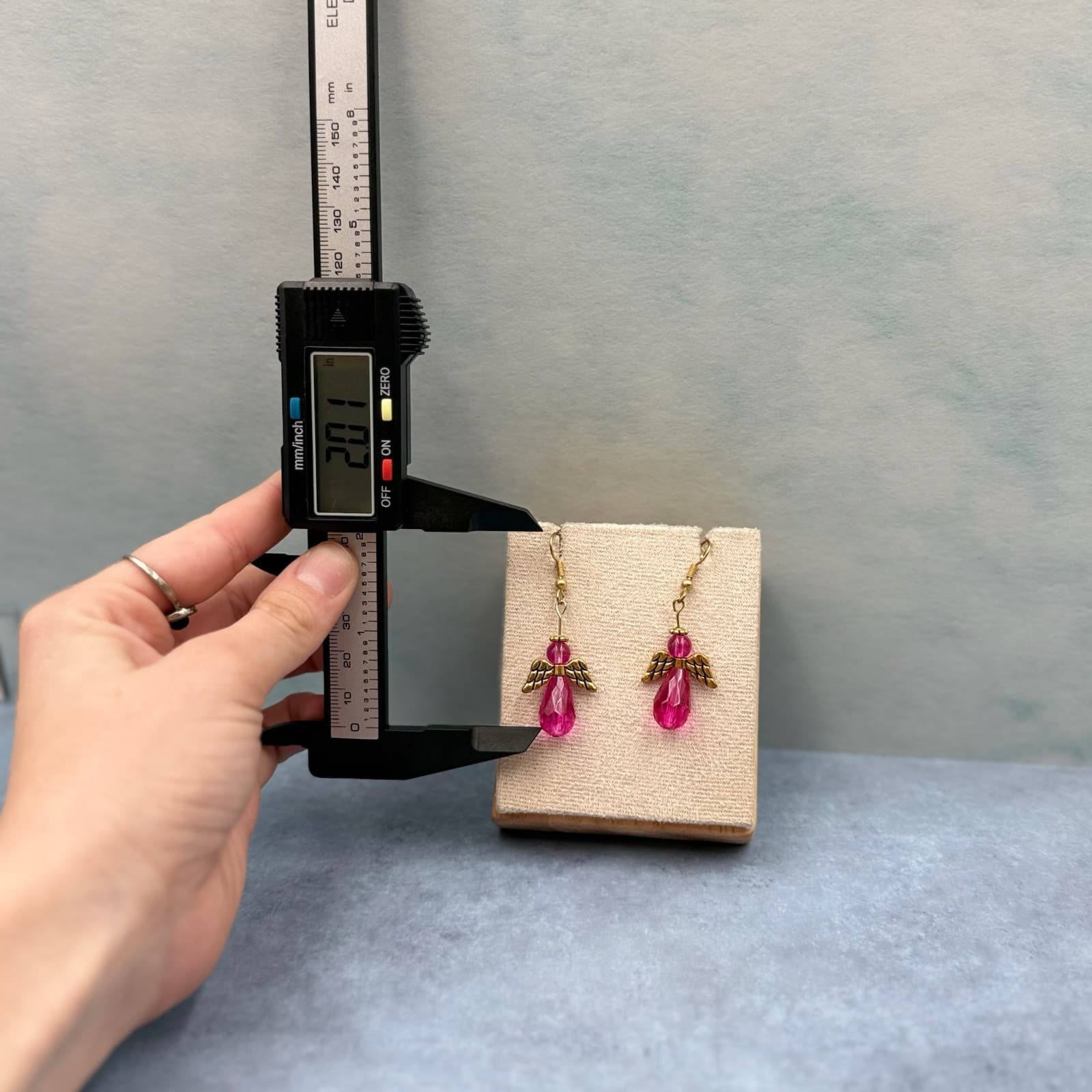 Pink Crystal Angel Earrings Gold-Tone Wings Holiday Gift Dangle Style - Thumbnail 2