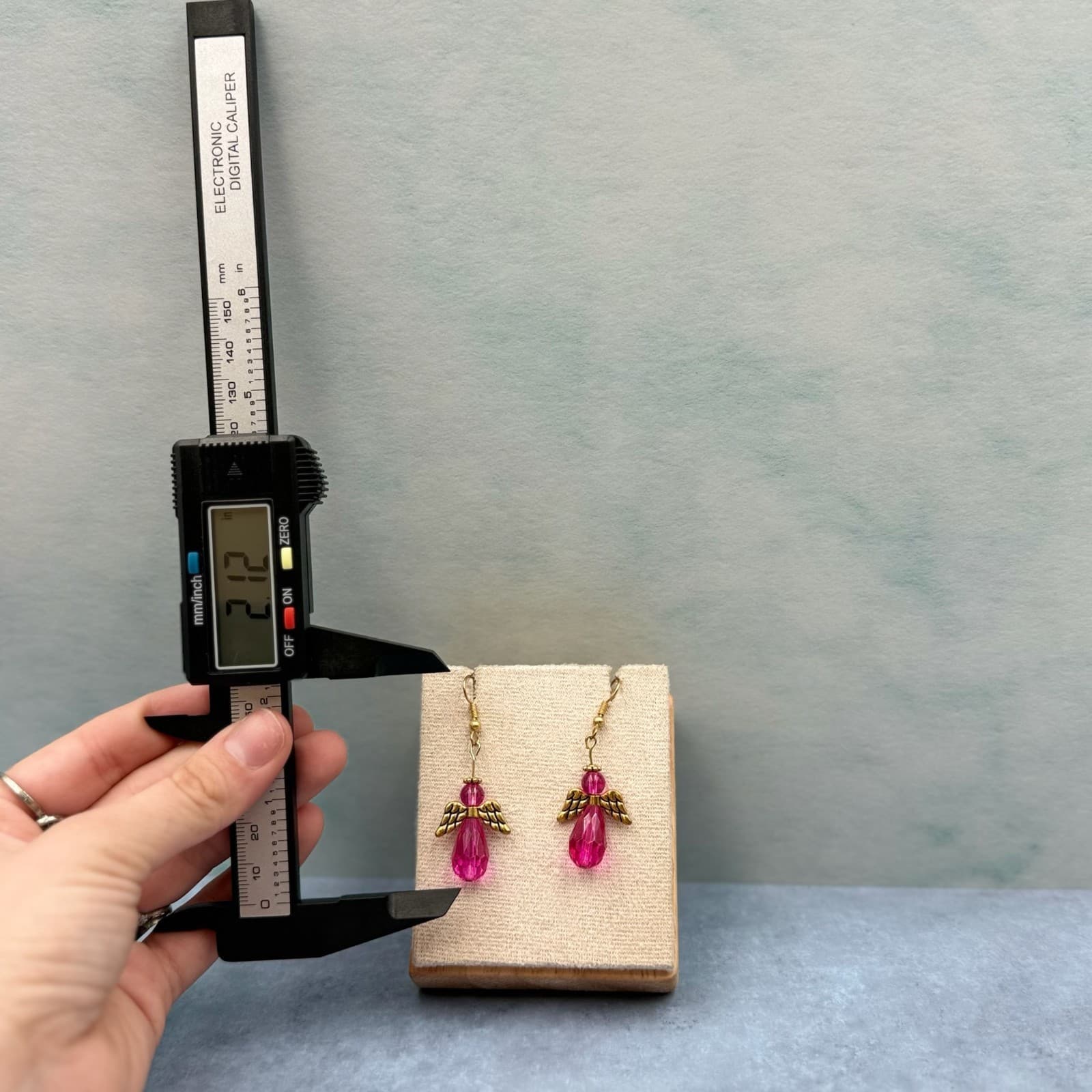 Pink Crystal Angel Earrings Gold-Tone Wings Holiday Gift Dangle Style - Thumbnail 3
